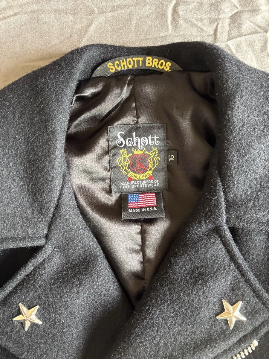 Schott レディース　 ブラック ワンスター Pコート USA製 ピーコート ウール　サイズS位 黒_画像2