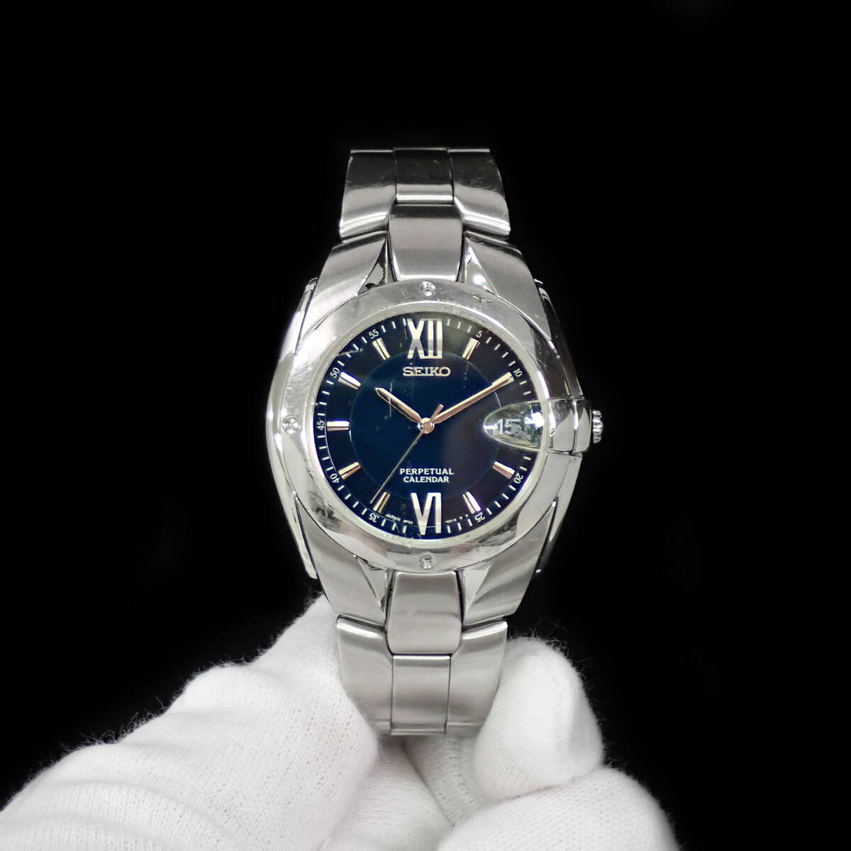 セイコー パーペチュアルカレンダー デイト 8F32-0010 ブルー文字盤 点検動作品 SEIKO Perpetual Calendar_画像2