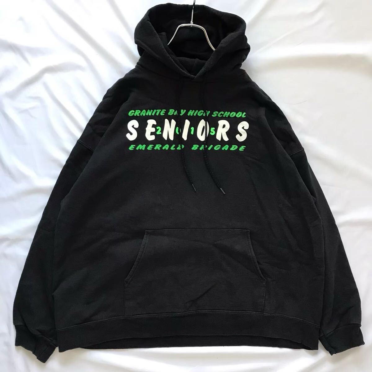 USA製 Hanes 高校 カレッジSENOIRS パーカー 黒 XL相当 ヴィンテージ風 フーディー ブラック_画像1