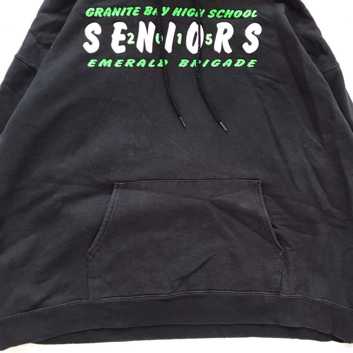 USA製 Hanes 高校 カレッジSENOIRS パーカー 黒 XL相当 ヴィンテージ風 フーディー ブラック_画像3