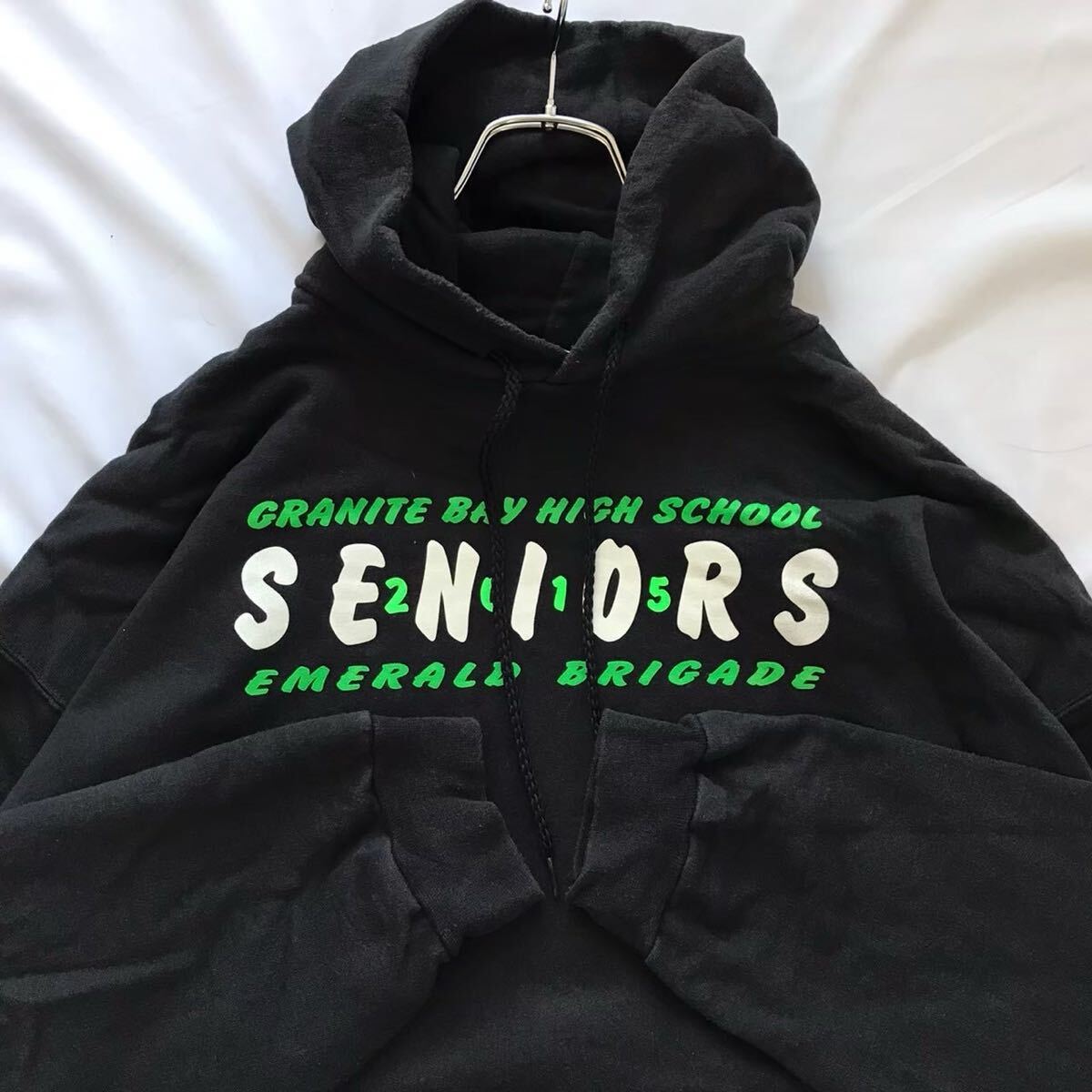USA製 Hanes 高校 カレッジSENOIRS パーカー 黒 XL相当 ヴィンテージ風 フーディー ブラック_画像4