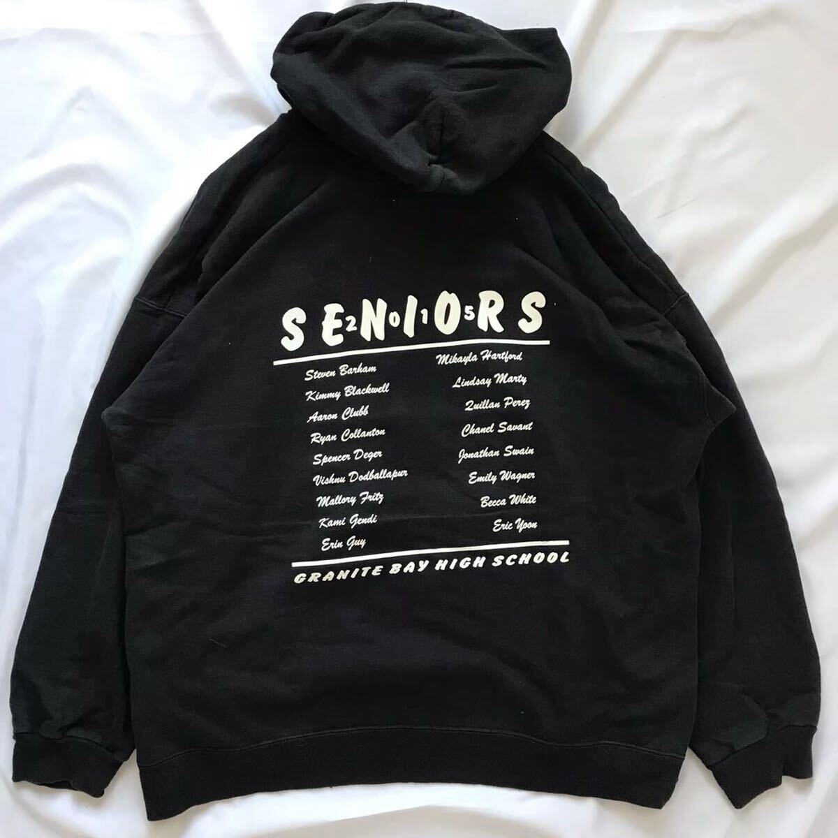 USA製 Hanes 高校 カレッジSENOIRS パーカー 黒 XL相当 ヴィンテージ風 フーディー ブラック_画像5