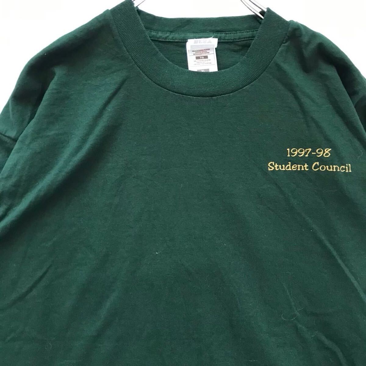 90s FRUIT OF THE LOOM ロンT グリーン XL 学生会プリント USA製生地 ビンテージ_画像2