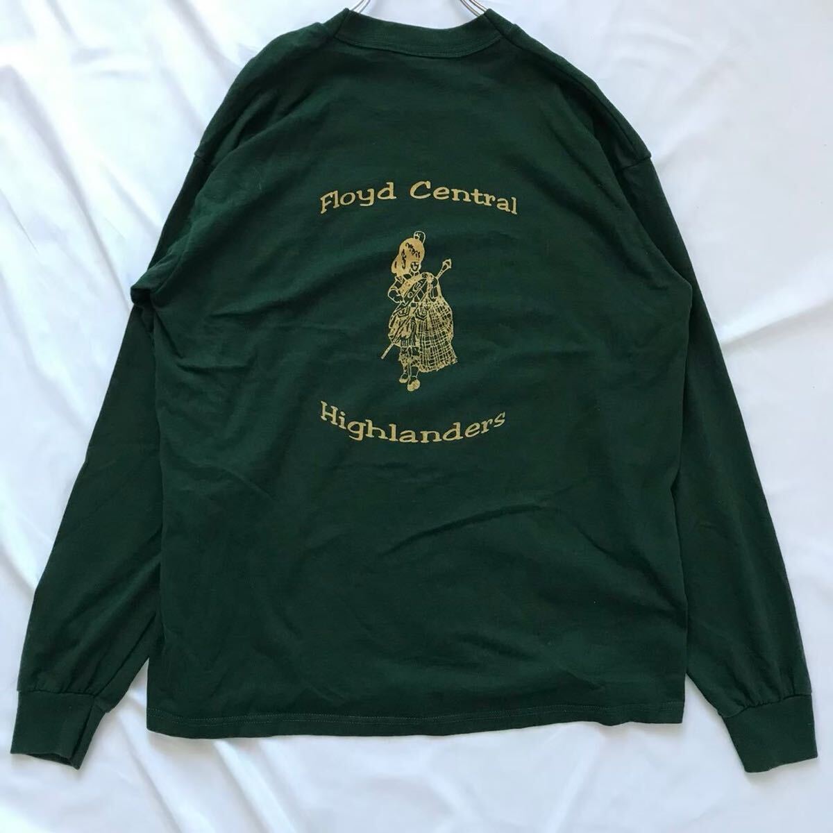 90s FRUIT OF THE LOOM ロンT グリーン XL 学生会プリント USA製生地 ビンテージ_画像3