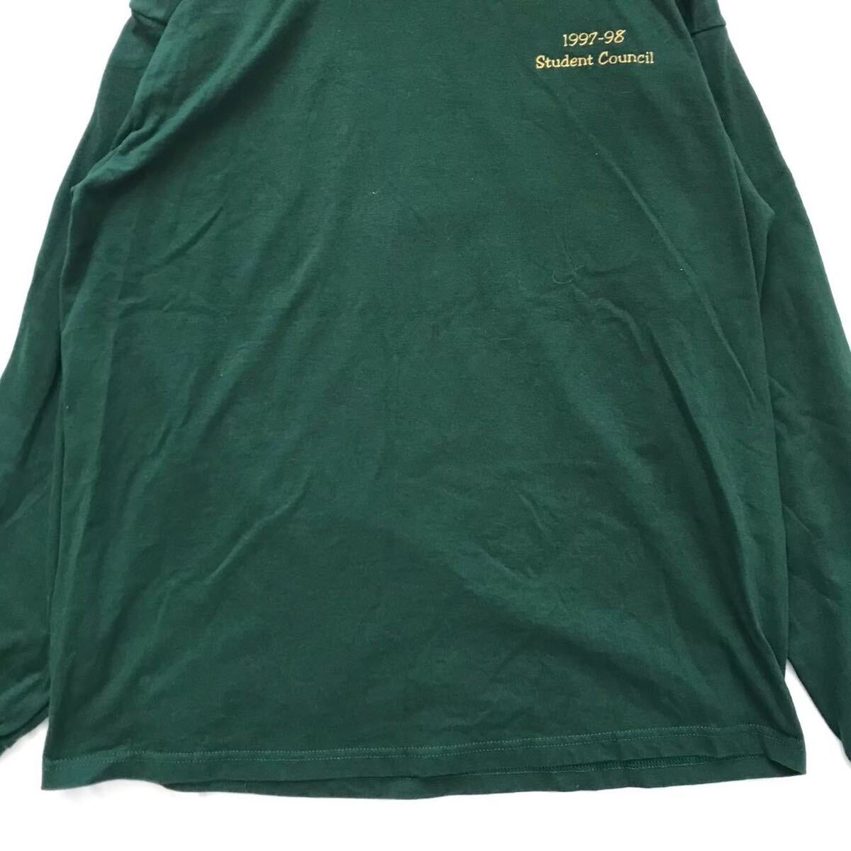 90s FRUIT OF THE LOOM ロンT グリーン XL 学生会プリント USA製生地 ビンテージ_画像4