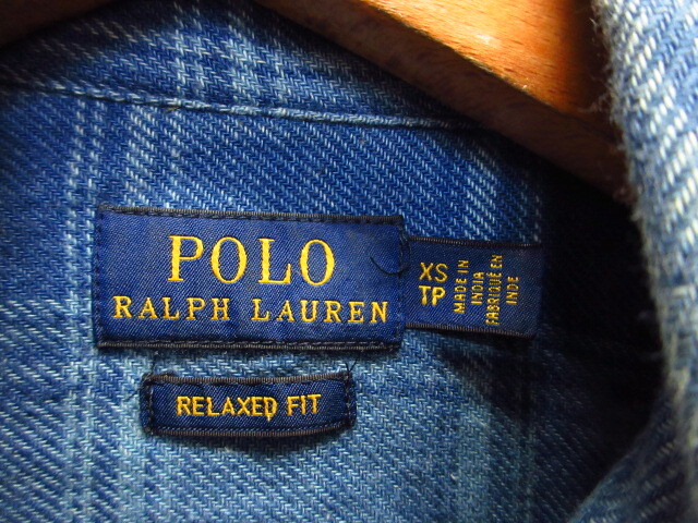 ラルフローレン　チェック柄デニム系シャツ SIZE XS ネルシャツ 長袖シャツ インディゴシャツ 襟付きカットソー フランネルジャケット08122_画像2
