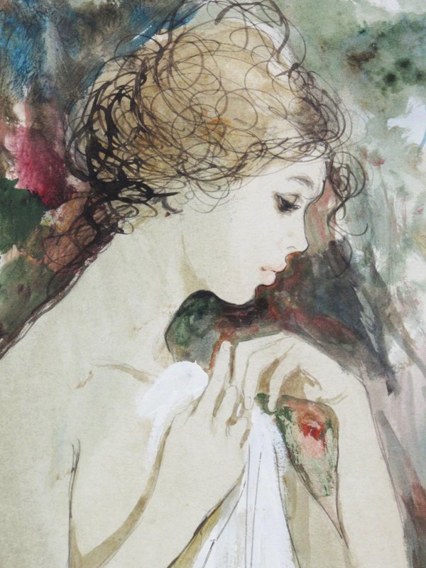 【GINZA絵画館】シャロワ　水彩画４号・マリーの夏・裸婦・フランス人気作家１点もの　KY61R2B0H4J7K1K_画像4