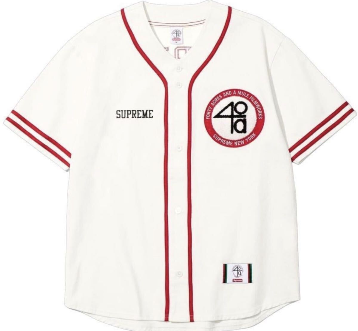 【美品】Supreme /40 Acres Twill Baseball Jersey size L ホワイト スパイクリー シュプリーム 25SS _画像1