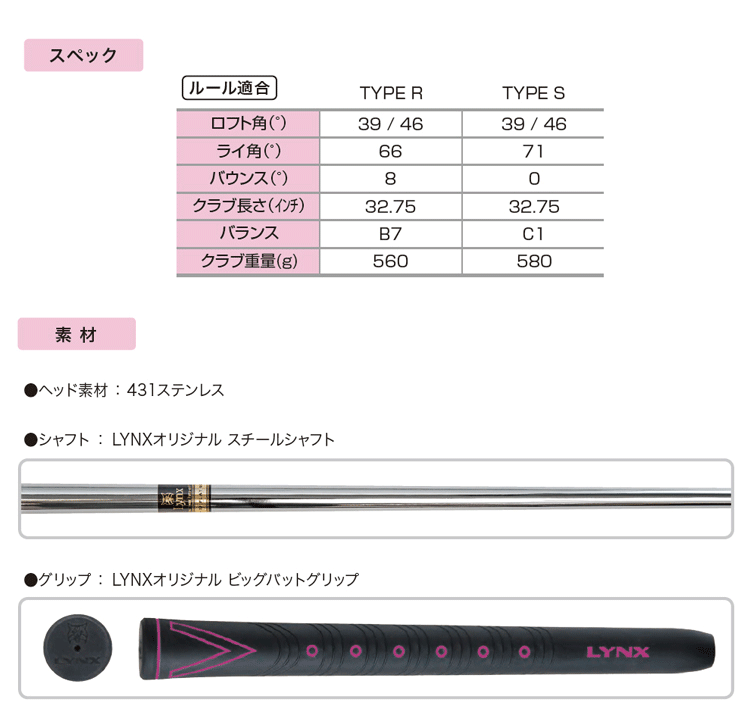 Lynx レディース YS-ONE チッパー Type R【リンクス】【ワイエスワン】【寄せワン】【女性用】【スチールシャフト】【ロフト：46度】