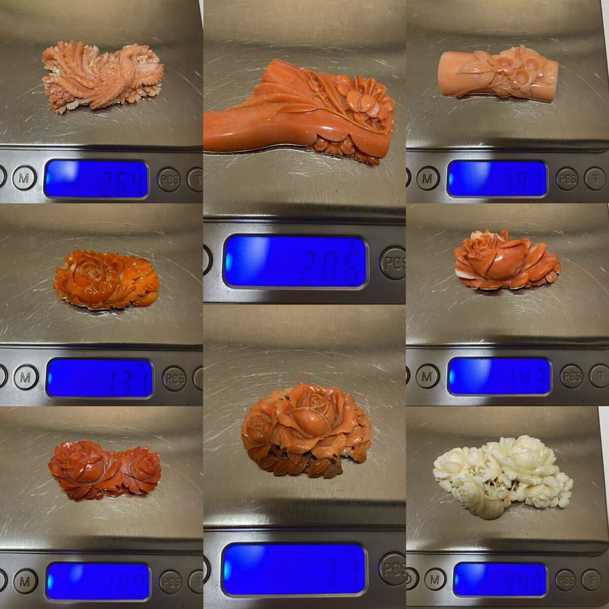 大量 珊瑚まとめ 珊瑚 サンゴ さんご コーラル 赤珊瑚彫物ピンク 桃色 枝 彫刻 オーバル 宝石 ルース 裸石 重量 1kg_画像8
