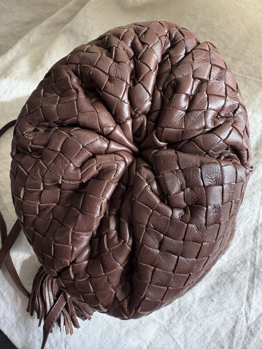 ボッテガヴェネタ BOTTEGA VENETA ファー ショルダーバッグ ヴィンテージ　ポシェット　秋冬　イントレチャート　ブラウン　レザー