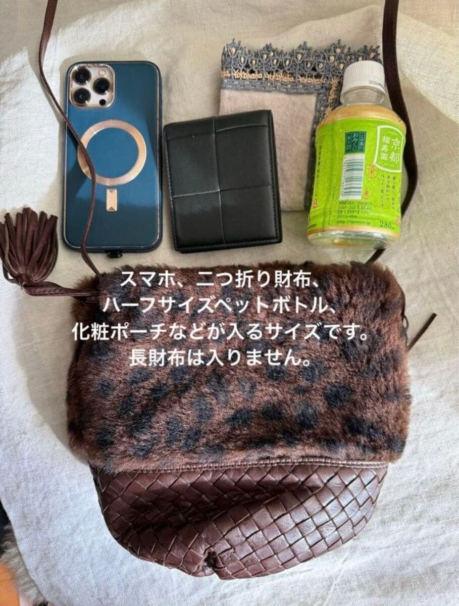 ボッテガヴェネタ BOTTEGA VENETA ファー ショルダーバッグ ヴィンテージ　ポシェット　秋冬　イントレチャート　ブラウン　レザー