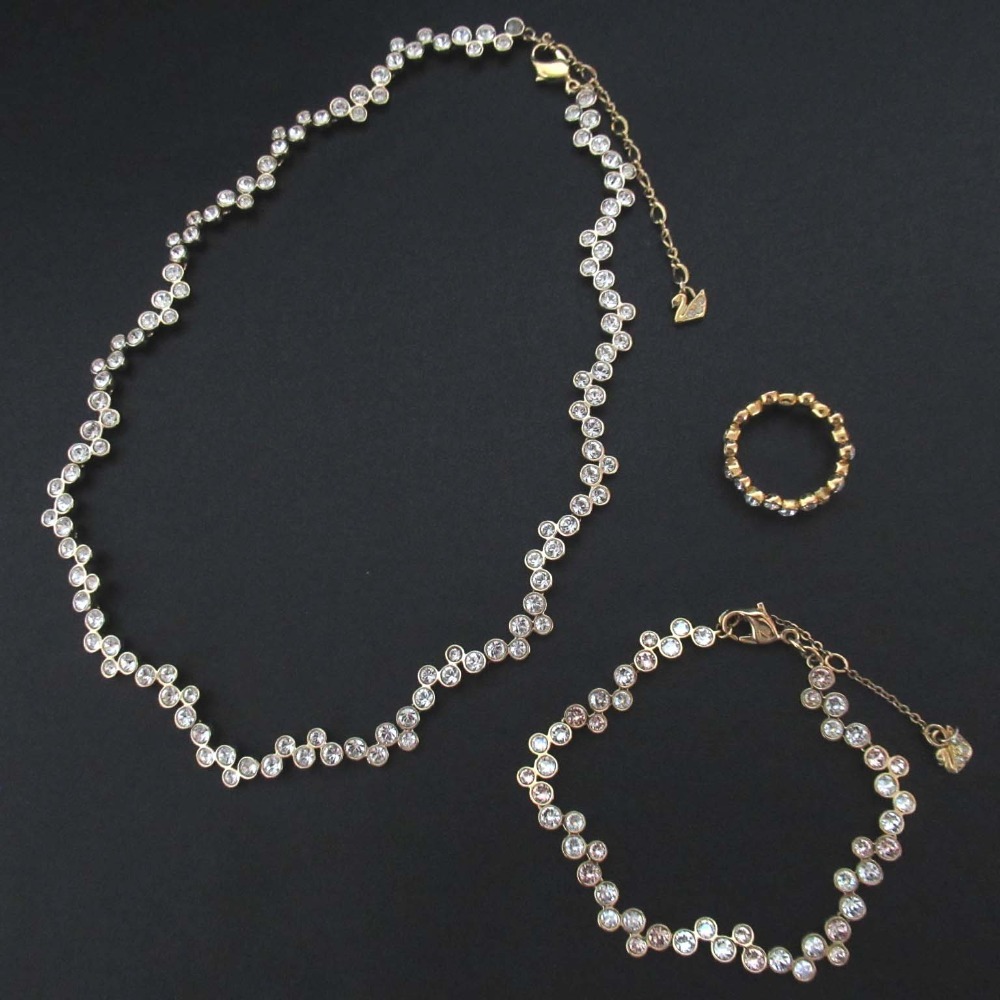良品 SWAROVSKI スワロフスキー ネックレス+ブレスレット+リング 3点セット GP ゴールドカラー_画像1