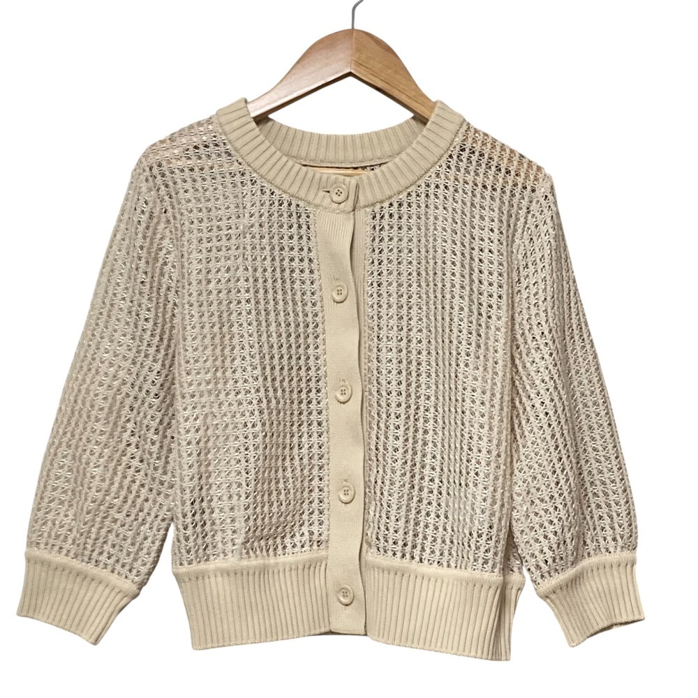 美品 BLUE LABEL CRESTBRIDGE ブルーレーベルクレストブリッジ クルーネック メッシュ ニット カーディガン サイズ38 ベージュ_画像1