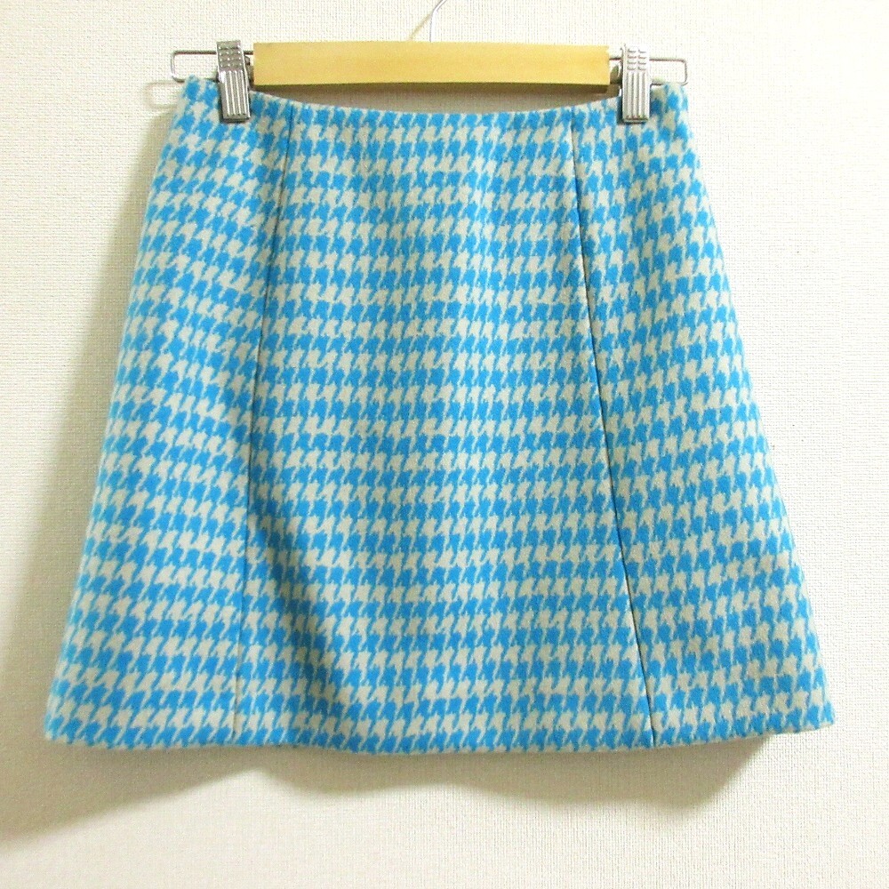  прекрасный товар PRADA Prada шерсть тысяч птица .. шт. форма тигр pe-z мини-юбка размер 36 голубой 