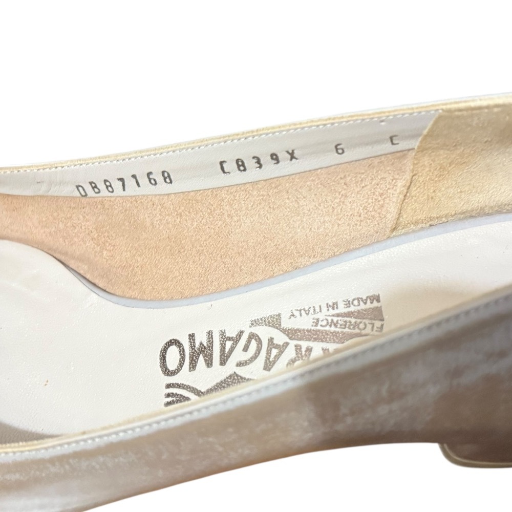  прекрасный товар Salvatore Ferragamo Salvatore Ferragamo vala лента low каблук туфли-лодочки размер 6C примерно 23cm bronze цвет 