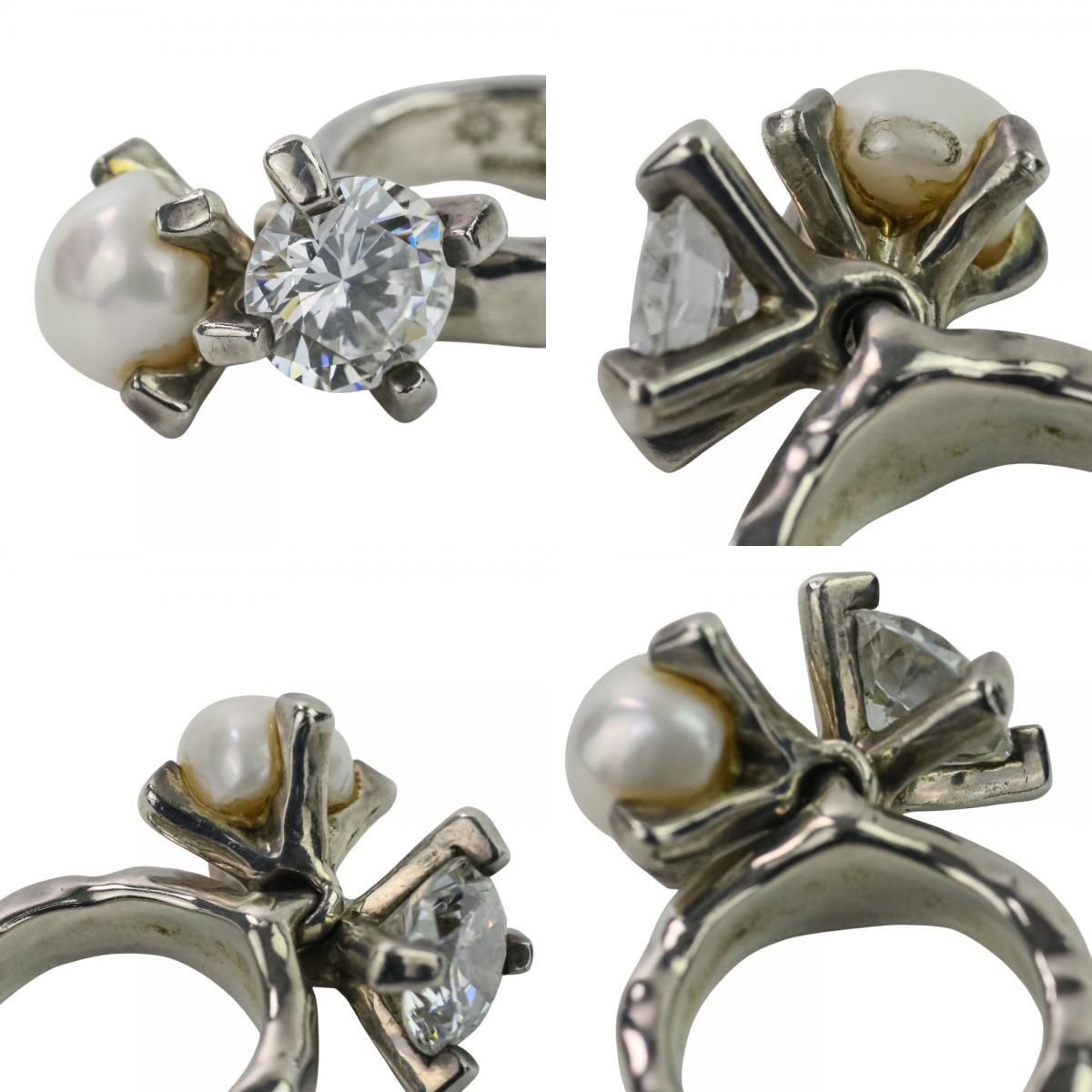 良品 e.m. イーエム SILVER パール ジルコニア モチーフリング 指輪 シルバー925 約9号サイズ_画像9