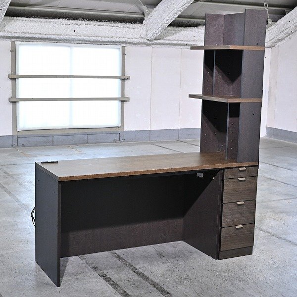 大谷産業 システムデスク タモ材 片袖 勉強机 作業台 オフィス 学習 収納 引き出し コンセント シェルフ 飾り棚 子供部屋 書斎_カリモク_画像1