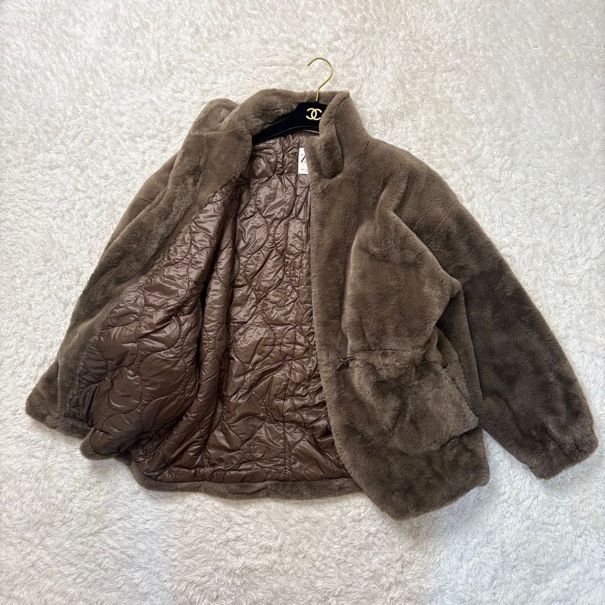 【美品 大きいサイズ】ZARA フェイクファーコート L 大きいサイズ ファー ファーコート コート L XL ブラウン 茶 レディース _画像3