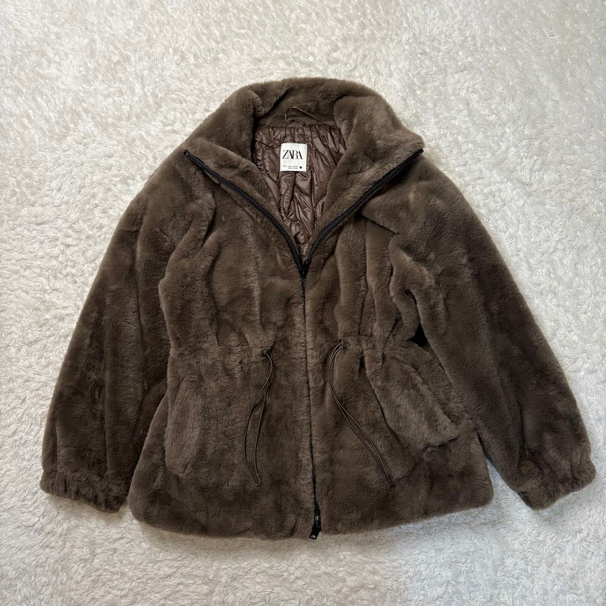 【美品 大きいサイズ】ZARA フェイクファーコート L 大きいサイズ ファー ファーコート コート L XL ブラウン 茶 レディース _画像6