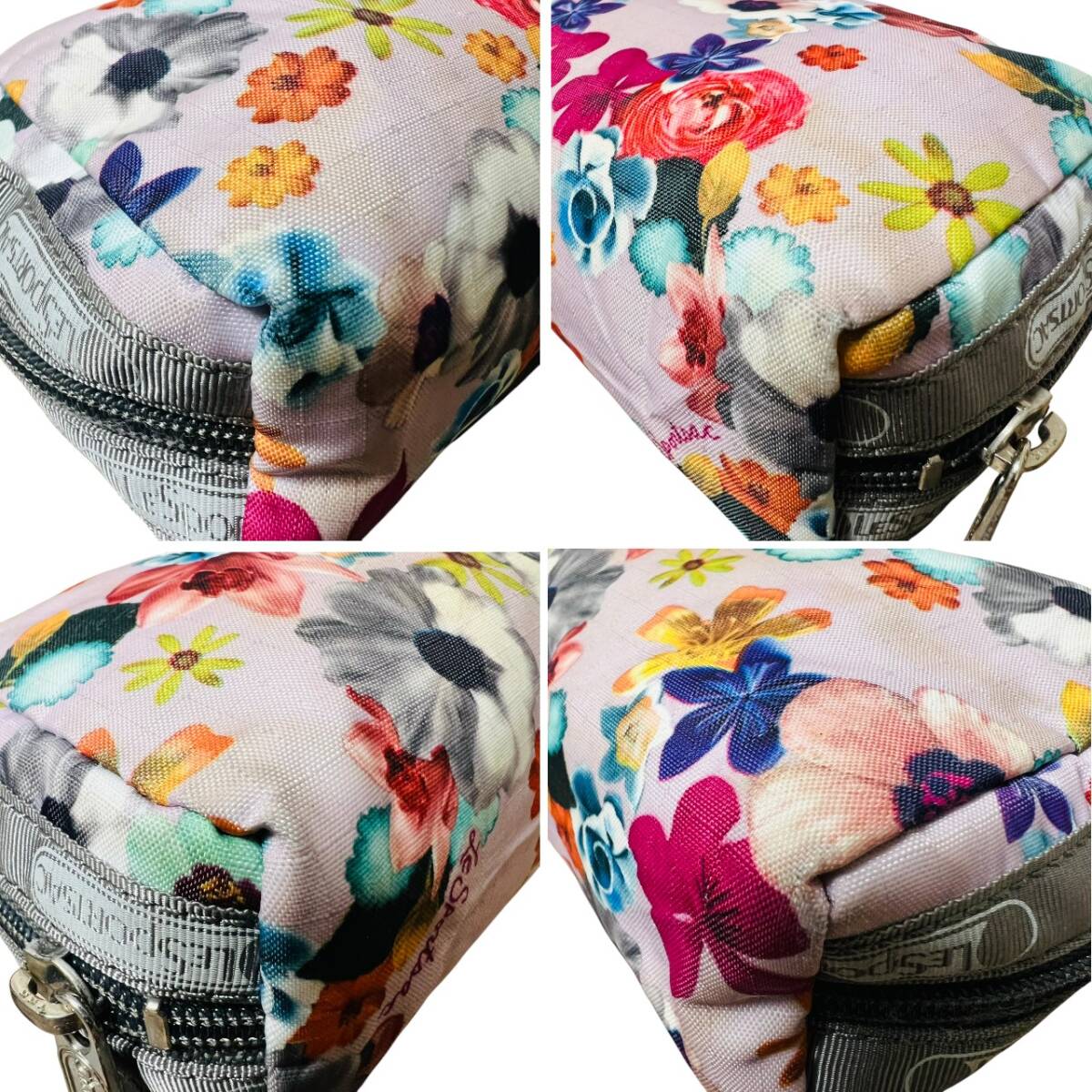 【良品】LeSportsac ポーチ 小物 メイク フラワー リアル パープル系_画像6