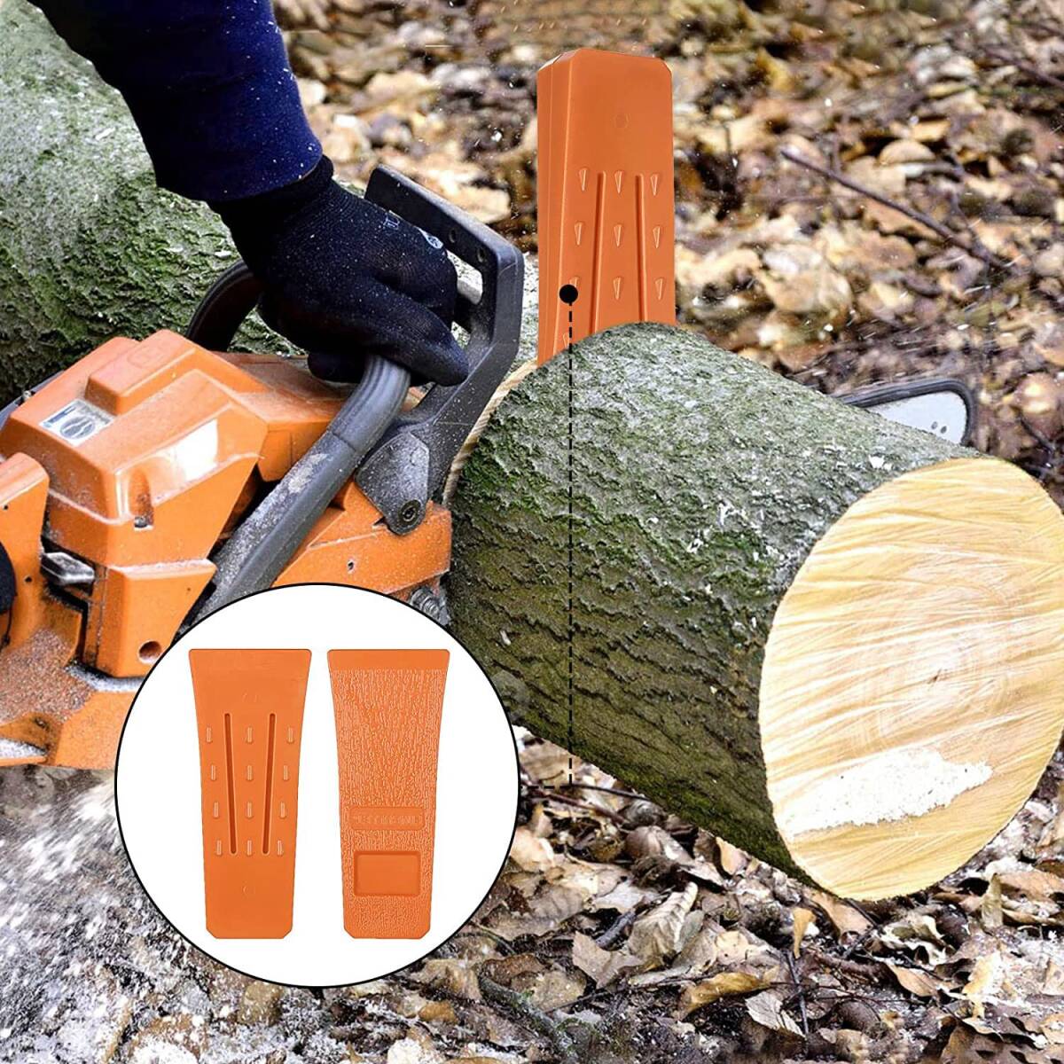 チェーンソーアクセサリ チェーンソークサビ プラスチック 楔 薪割り用 林業 くさび (オレンジ) 15cm 2個セット クサビ _画像5