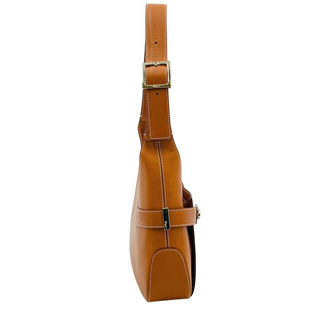 美品 フェラガモ ショルダーバッグ FERRAGAMO AB-210170 ホーボー ワンショルダー ガンチーニ レザー ブラウン レディース