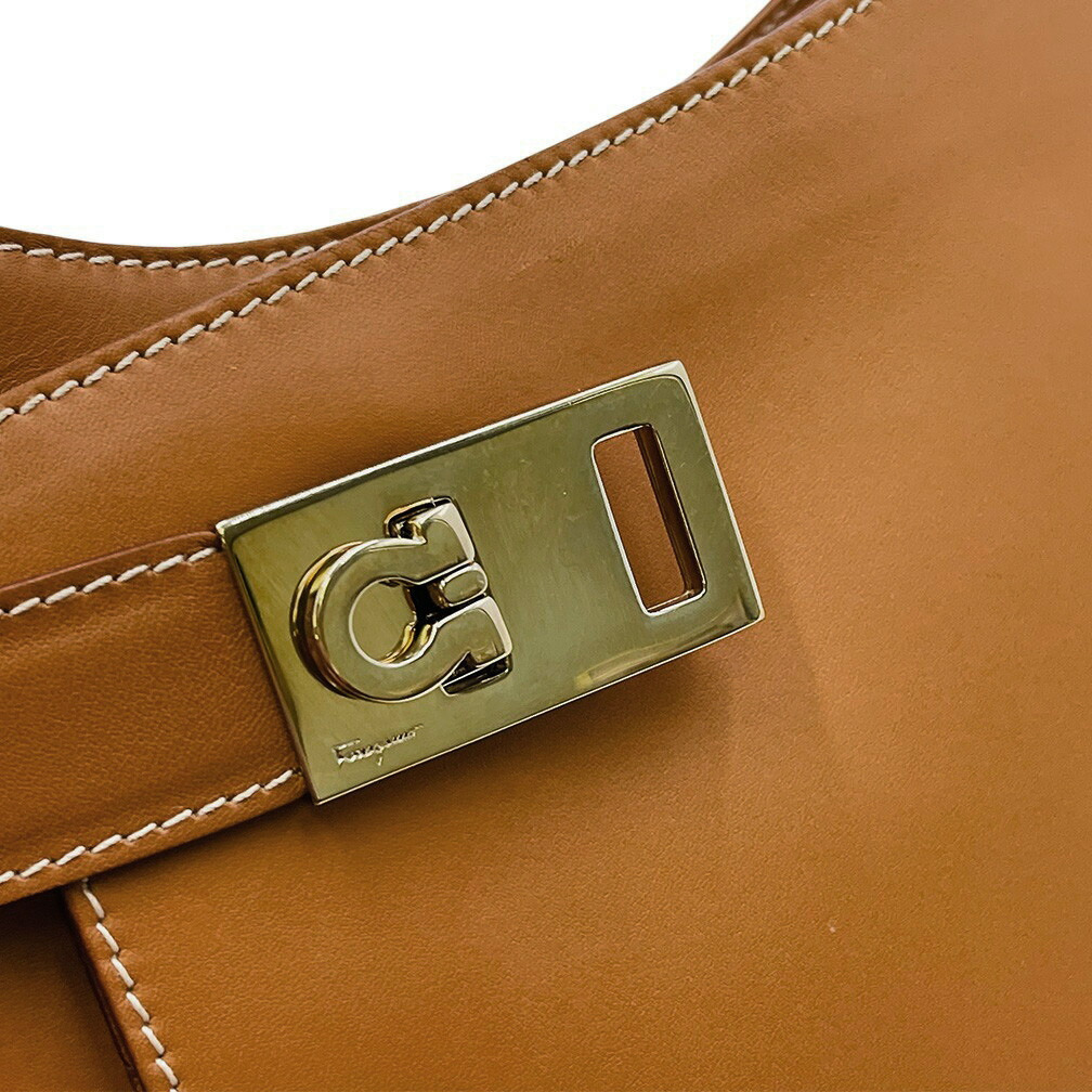 美品 フェラガモ ショルダーバッグ FERRAGAMO AB-210170 ホーボー ワンショルダー ガンチーニ レザー ブラウン レディース