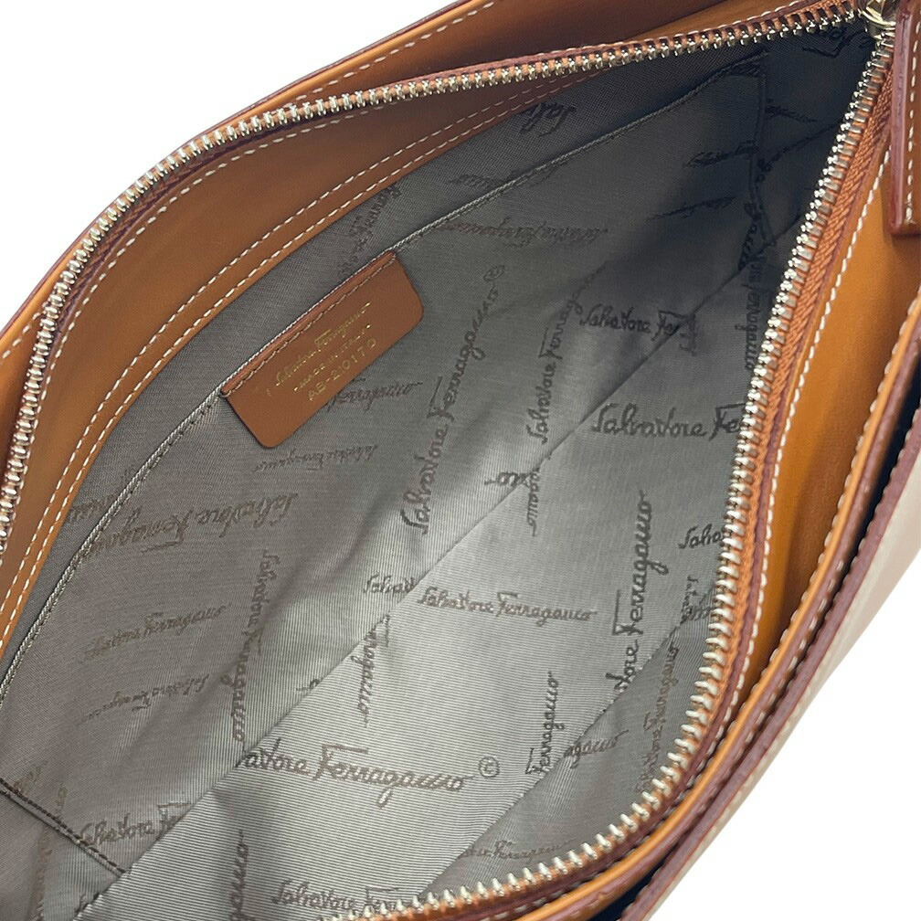 美品 フェラガモ ショルダーバッグ FERRAGAMO AB-210170 ホーボー ワンショルダー ガンチーニ レザー ブラウン レディース