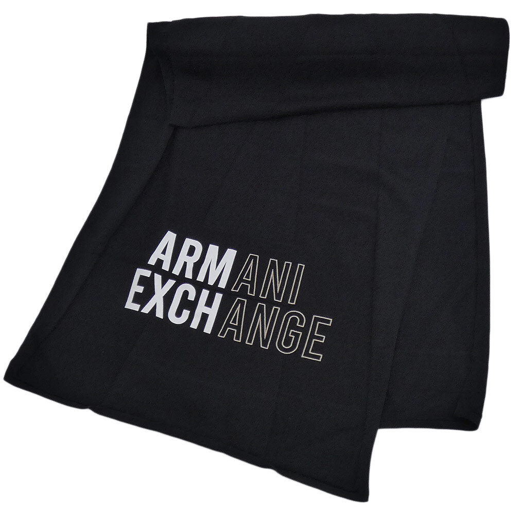  Armani * обмен muffler палантин ARMANI A/X 954602 длинный Logo хлопок 100% черный чёрный мужской 