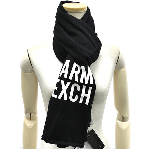  Armani * обмен muffler палантин ARMANI A/X 954602 длинный Logo хлопок 100% черный чёрный мужской 
