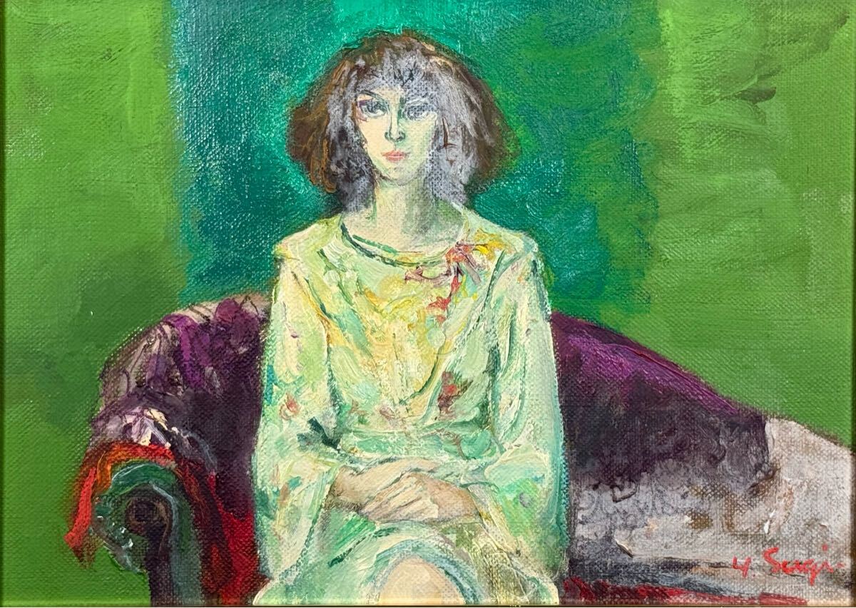 MJ251008-2【真作保証】杉山吉伸 作 『 女像 』 油彩 F4 額装 婦人画 光風会常務理事 県文化功労者賞 師:寺島龍一_画像2