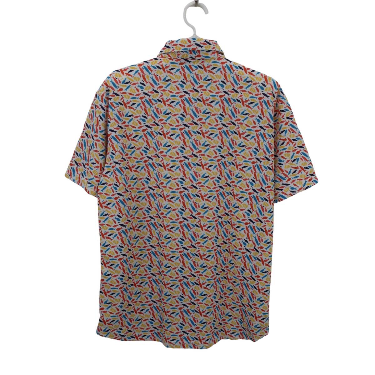 【美品】Paradiso(パラディーゾ) ポロシャツ オレンジ系総柄 メンズ L ゴルフウェア 2510-0571 中古_画像4