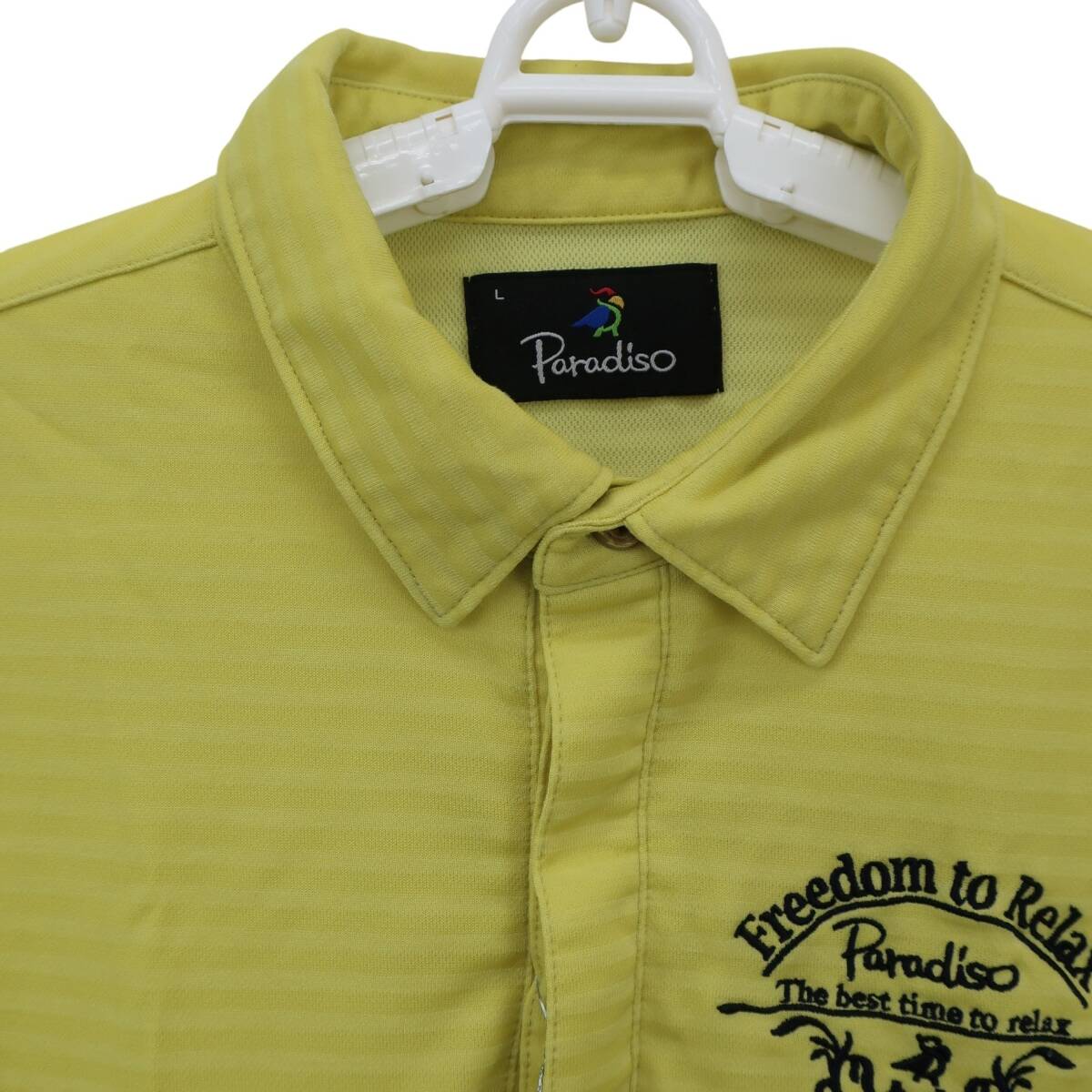 【美品】Paradiso(パラディーゾ) ポロシャツ 黄色 メンズ L ゴルフウェア 2510-0577 中古_画像2