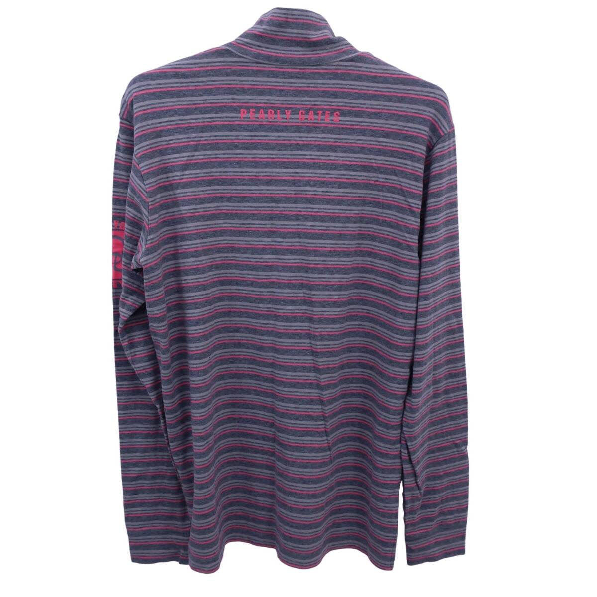 【美品】PEARLY GATES(パーリーゲイツ) ハイネックシャツ グレーピンクボーダー メンズ 5 053-166124 ゴルフウェア 2510-0830 中古_画像5