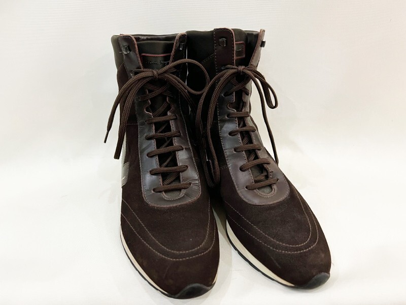 美品！Salvatore Ferragamo/サルヴァトーレ フェラガモ ハイカット スウェード スニーカー ブラウン レディース サイズ７ 靴_画像1