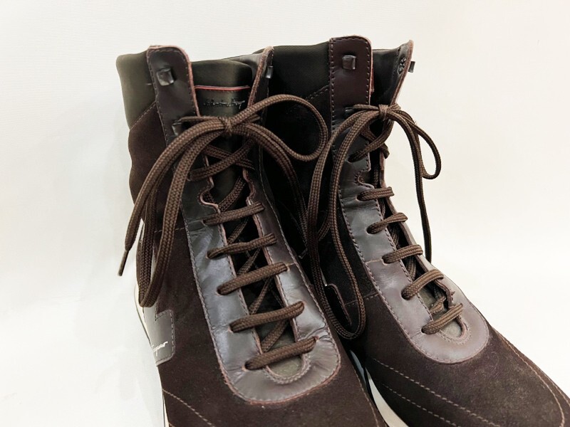 美品！Salvatore Ferragamo/サルヴァトーレ フェラガモ ハイカット スウェード スニーカー ブラウン レディース サイズ７ 靴_画像3
