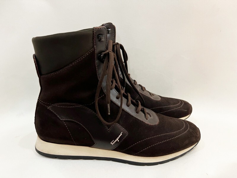 美品！Salvatore Ferragamo/サルヴァトーレ フェラガモ ハイカット スウェード スニーカー ブラウン レディース サイズ７ 靴_画像4