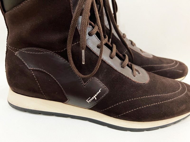 美品！Salvatore Ferragamo/サルヴァトーレ フェラガモ ハイカット スウェード スニーカー ブラウン レディース サイズ７ 靴_画像5