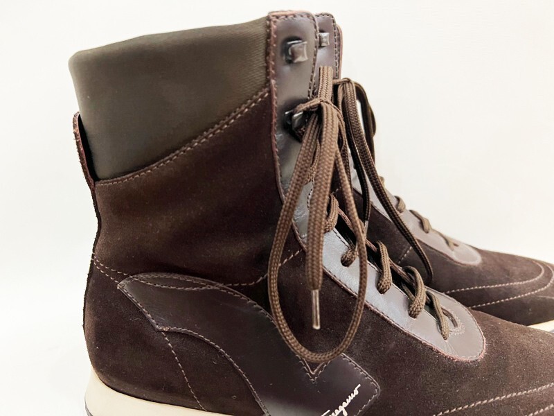 美品！Salvatore Ferragamo/サルヴァトーレ フェラガモ ハイカット スウェード スニーカー ブラウン レディース サイズ７ 靴_画像6