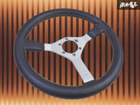 【歪み無し】MOMO モモ ステアリング レザー ハンドル 35Φ 白ステッチ 6穴 KBA 70022 即納 棚3-1_画像1