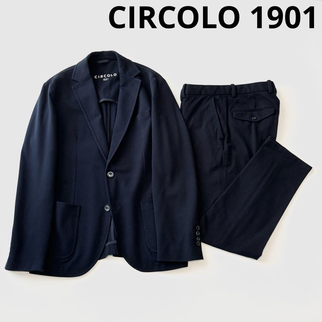 CIRCOLO 1901 チルコロ1901 コットン 鹿の子 ジャージー セットアップ ネイビー 紺 スーツ 上下セット カノコ ジャケット ストレッチ 正規_画像1