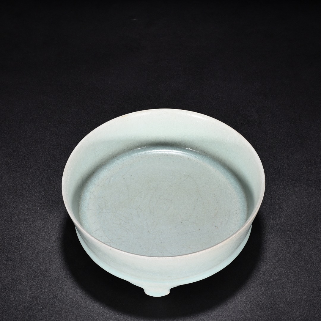 TA361■宋時代 汝窯 天青釉三足水仙盆『 宋徽宗書法草書千字文』珍蔵逸品 古玩 唐物 古陶磁器■_画像3