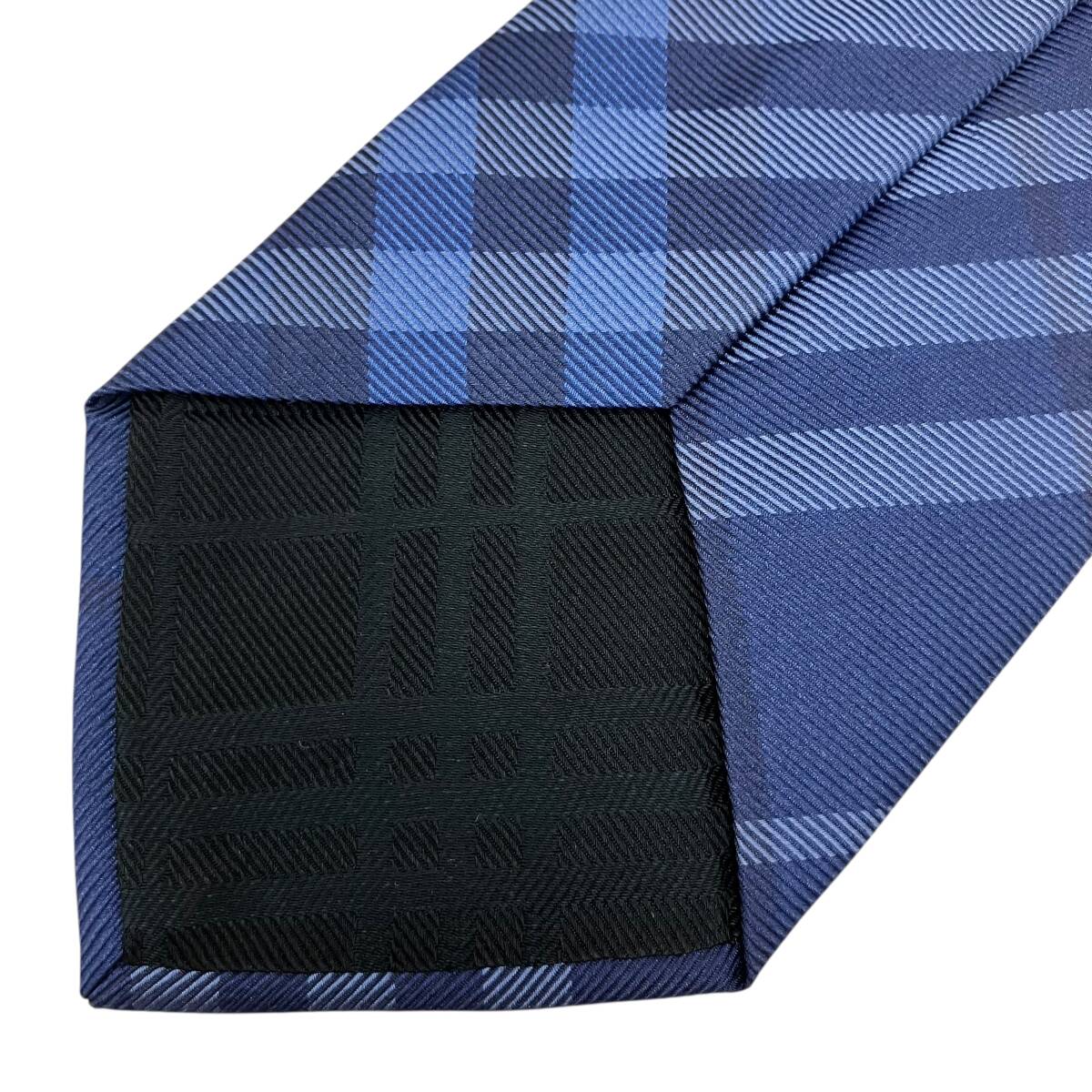 未使用 BURBERRY LONDON バーバリー シルクネクタイ イタリア製 チェック ブルー_画像4