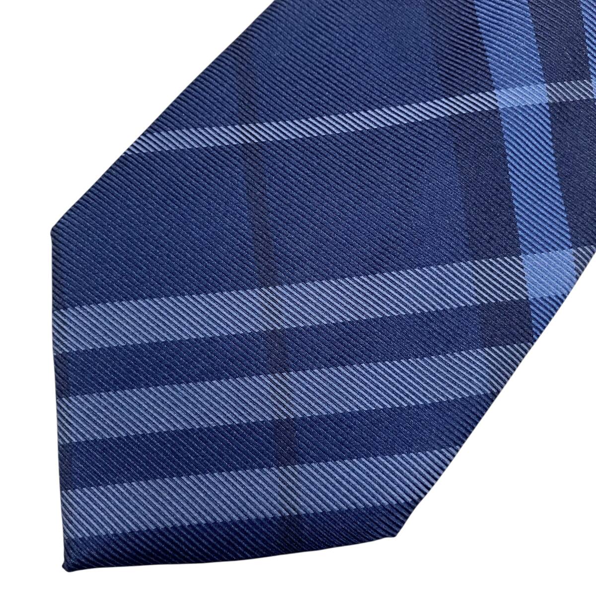 未使用 BURBERRY LONDON バーバリー シルクネクタイ イタリア製 チェック ブルー_画像3