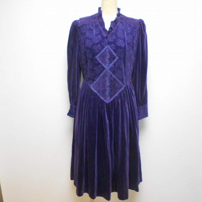 865816 バラ色の暮し バライロノクラシ 紫系 ベロア ロングワンピース _画像1