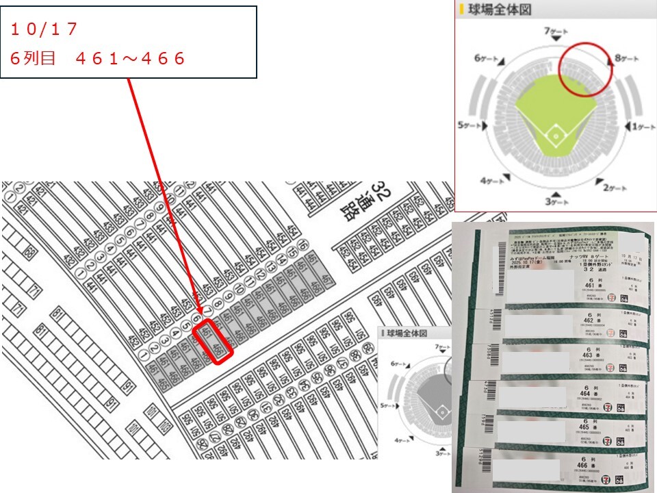 ⑦1【通路側2連番】10/17 CSfnステージチケット 外野指定席 6列目461~462(PayPayドーム1塁側 ) _画像1