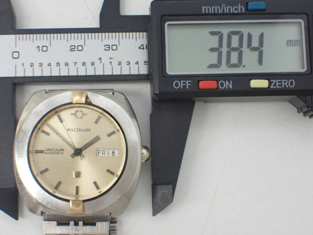 1円～☆WALTHAM ウォルサム AT/自動巻き メンズ腕時計 VACUUM バキューム ゴールド文字盤 デイデイト アナログ アンティーク