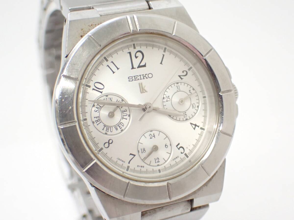稼働品 1円～☆SEIKO セイコー QZ レディース腕時計 ルキア 5Y89-0B20 シルバー文字盤 デイト ラウンド アナログ シルバーカラー_画像2