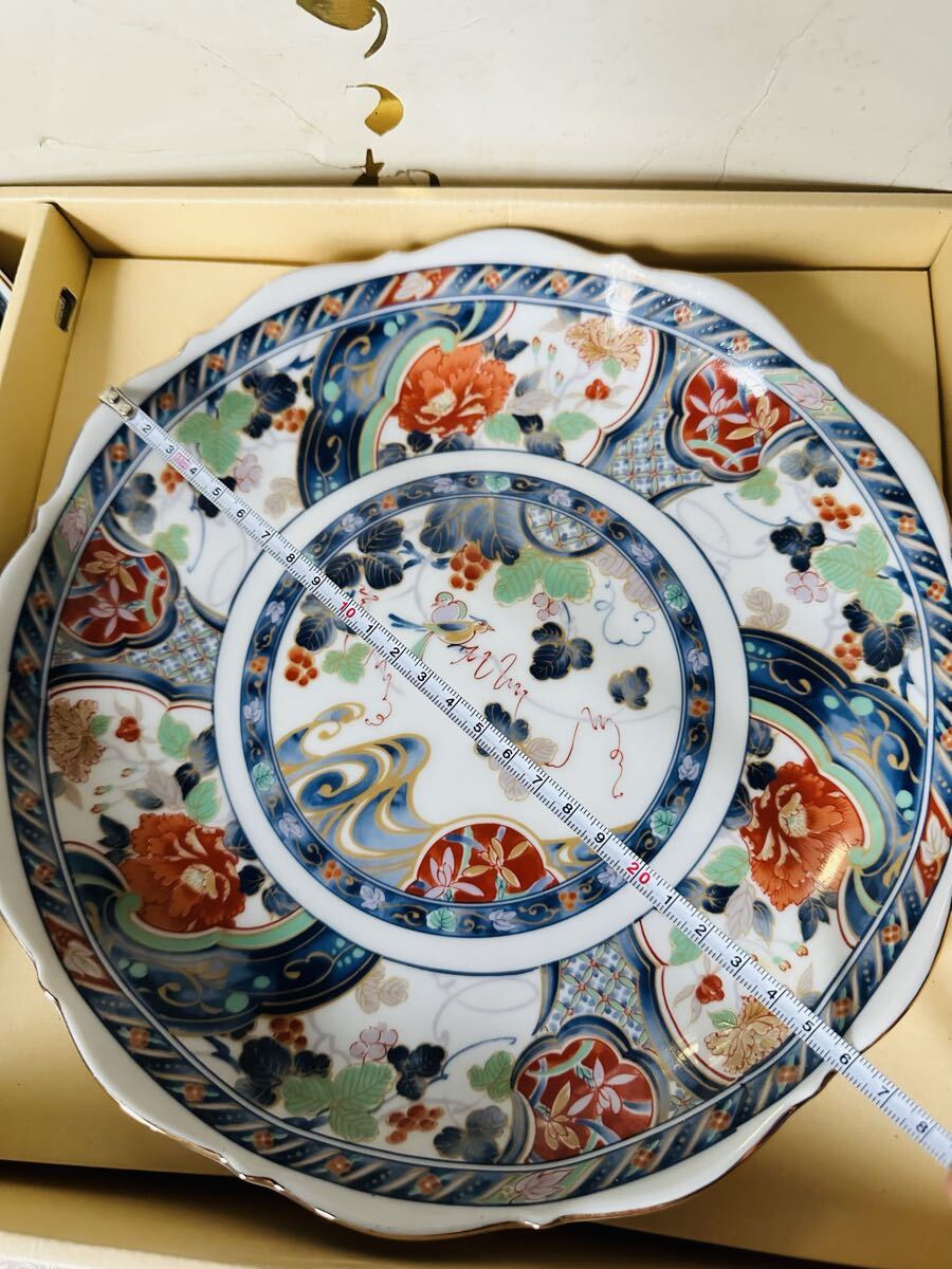 九谷焼　丸喜陶苑　金彩 錦花鳥　大皿1枚　小皿5枚　古伊万里　内喜陶苑【未使用保管品】_画像2
